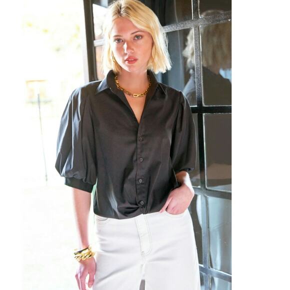 NWT Finley Bomba Silky Black Poplin Shirt with Front Twist Hem Size XL - Picture 3 of 6